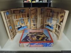 Children's Joinery Sets, both in wooden cases and appear complete along with a Meccano No 4 part set