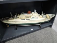 Radio Controlled Vintage Model Boat named Porto Alegre, no controller, length 88cm, with damage,