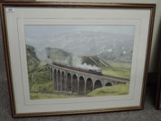C D Holland, Gouache Painting, Winter on the Settle and Carlisle, LMS Loco Loco & Tender with six