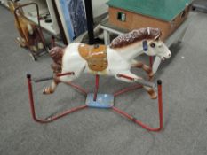 Tri-ang Composition Rocking Horse on Spring action metal base with original Tri-ang advertising to