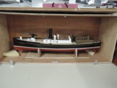 Model Boat hand built by Renowned Model Builder Allan Miller, wooden and plastic, Steam Tug Boat