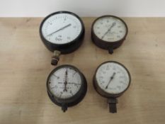 Vintage Gauges, Boiler Pressure x3, Vacuum x1, appear complete