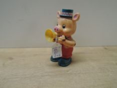 Chinese Plastic Clockwork and Musical Pig playing Trumpet, height 15.5cm