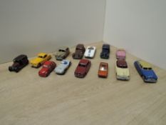 Dinky Playworn Die-casts, Hudson Sedan x2, 157 Jaguar, 110 Aston Martin, Austin Atlantic, Packard,