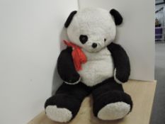 Vintage Large Panda Soft Toy, 1980's height 90cm wearing red ribbon