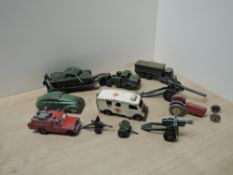 Playworn Die-cast and Tin Plate Toys, Dinky Military Tank Transporter and Tank, 10 Ton Army Truck,
