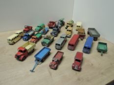 Dinky Playworn Die-casts, Castrol Tanker, NCB Electric Van, Bedfood Refuse Lorry, Aveling Bedford,