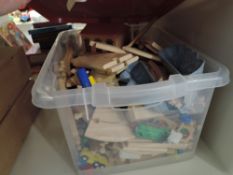 Modern Wooden Train Track and Accessories along with ERTL Trains, 1 box