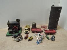 ESL Stationary Spirit Fired Steam Engine with burner (af), Brass Cylinder, Dinky and Britains