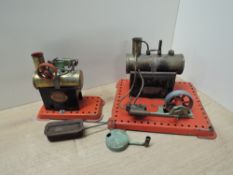 Mamod Live Steam Stationary Steam Plant, length including base 20cm and another smaller as found (2)