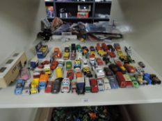 Matchbox and similar Playworn Die-casts, Cars, Buses, Tractors, large scale Cattle Box and a boxed
