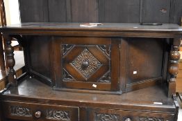 A vintage oak priory style court cupboard, dimensions H138 W121 D46cm