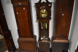 A modern reproduction dwarf long case clock , height approx. 148cm brass dial signed Lincoln (31