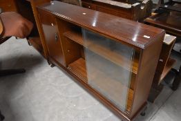 Two (not a pair of) vintage shallow bookcases, width approx. 138 and 91cm