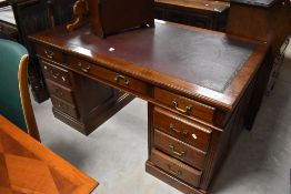 An early 20th Century mahogany pedestal desk, having skiver top, approx. 152 x 83cm