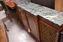 A traditional breakfront sideboard having marble top, width approx. 166cm