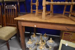 An early to mid 20th Century golden oak library table , approximately 184 x 92cm, height 77cm