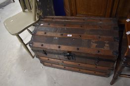 A traditional dome top travel trunk, width approx. 76cm