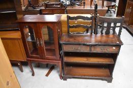 Two pieces of occasional furniture being reproduction display and shelf