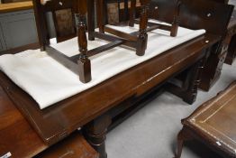 A nice quality reproduction oak dining table in the refectory style, approx. 168 x 91cm, plus two