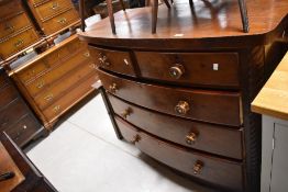 A 19th Century mahogany bow fronted chest of two over three drawers, width approx. 122cm