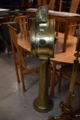 A vintage salvaged brass ships engine telegraph (no dial) height approx. 122cm Sold with a similar