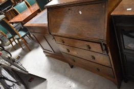 An early 20th Century oak bureau , width approx. 84cm, height 102cm