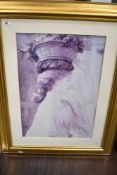 A large framed print of a girl carrying a basket mounted framed and glazed 96cm x 75cm.