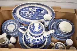 A selection of blue and white ware including a part tea service (22) and similar tea set etc.