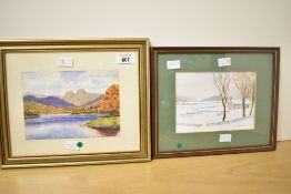 G Byram (British contemporary) Watercolour, rural cottages surrounded by snow covered fields, signed