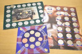 A small collection of collectors coins including The Official England Squad Medal Collection 1998