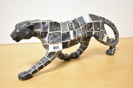 A modern resin panther mosaic study, measures 15cm x 38cm overall.