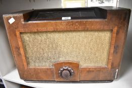 An early 20th-century Philips 785AX valve radio receiver, housed in a two-tone walnut veneered