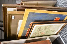 Seven assorted pictures and prints including a framed map of The Land of Moriah or Jerusalem and the