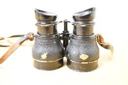 A pair of early 20th-century military compact binoculars, unmarked, 13cm.