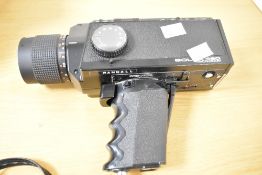 Paillard Bolex 480 Macrozoom Super-8 cine camera — 7-56mm f/1.8 Macrozoom lens with black leather