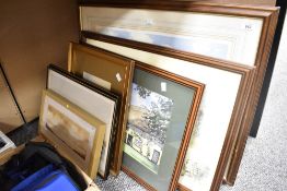A selection of seven assorted pictures and prints including hunting and Naval themes.