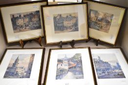 A selection of six prints after Jas Faulds of various location within Glasgow all mounted framed and