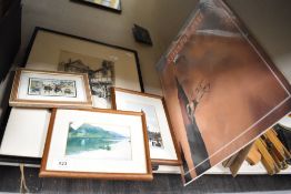 A print of a pen and ink picture depicting The Bull Hotel Yard-Ludlow sold along with three other