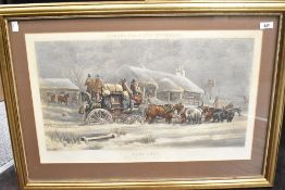 A large framed print entitled Fores's Coaching Incidents Plate 1, Knee Deep From a Picture by CC