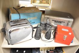 A vintage Morphy-Richards Automatic Electric Toaster, a heavy duty metal carry case and a pair of