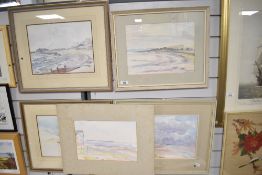 A collection of 20th century watercolours, artist unknown, depicting coastal landscapes, four within