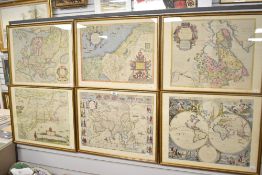 A set of six appealing map prints featuring Asia, Europe and Canada and France etc, all framed and