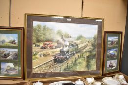A framed Steam train print after Don Breckon The Great Western and two sets of three framed prints