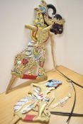 Two Indonesian handcrafted colourful Wayang (puppets), largest 60cm, Wayang puppets have been a part