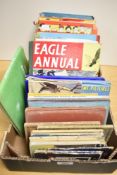 A small carton of children's titles such as Rupert, The Eagle Annual, The Beano Book and Enid