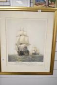 A print entitled The First Journey of Victory after W L Wyllie, engraved by H Wylie mounted framed