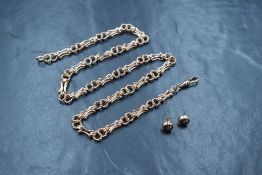 A 9ct rose gold fancy link 18' chain having dog leash clasp, approx 25.4g and a matched pair of