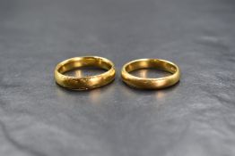 Two 22ct gold wedding bands, sizes O & Q, approx 11.8g total