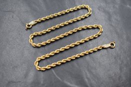 A 9ct gold rope chain, approx 18' & 6.7g, clasp broken